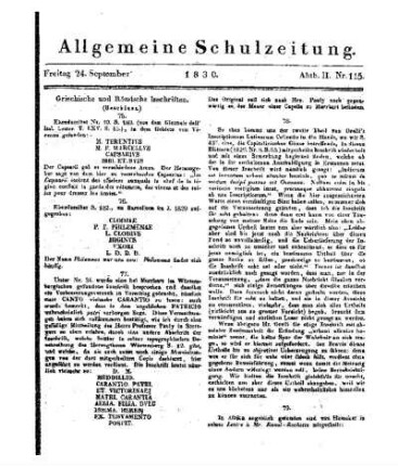 Griechische und Römische Inschriften : (Beschluss)