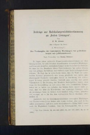 Beiträge zur Molekulargewichtsbestimmung an "festen Lösungen"
