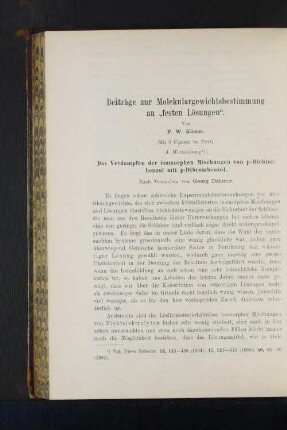 Beiträge zur Molekulargewichtsbestimmung an "festen Lösungen"