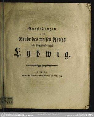 Empfindungen an dem Grabe des weisen Arztes und Menschenfreundes Ludwig