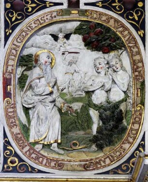 Epitaph für den Ratsmeister Paul Mues — Typologie: Die Bestrafung Adam und Evas und Opferung Isaaks