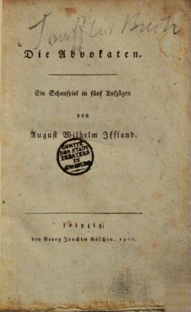 Die Advokaten : ein Schauspiel in fünf Aufzügen