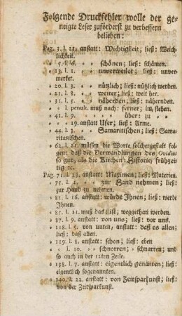 Folgende Druckfehler wolle der geneigte Leser zuförderst zu verbessern belieben