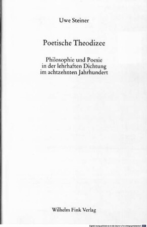 Poetische Theodizee : Philosophie und Poesie in der lehrhaften Dichtung im achtzehnten Jahrhundert