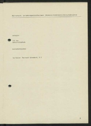 Lehrplan für das Unterrichtsfach Wirtschaftslehre