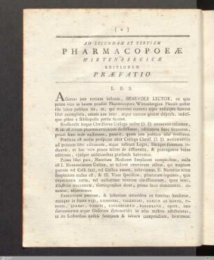 Ad secundam et tertiam pharmacopoeæ wirtenbergicæ editionem præfatio.