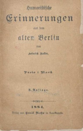 Humoristische Erinnerungen aus dem alten Berlin