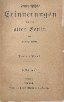 Humoristische Erinnerungen aus dem alten Berlin
