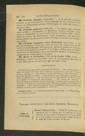Tableau synoptique des deux premiers Bourbons