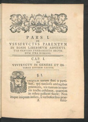Pars I. De Ususfructus Parentum In Bonis Liberorum Adventitiis Genuino Fundamento Secundum Iura Romana.
