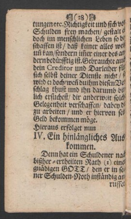 IV. Ein hinlängliches Auskommen.