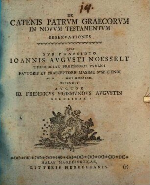 De Catenis Patrum Graecorum In Novum Testamentum Observationes