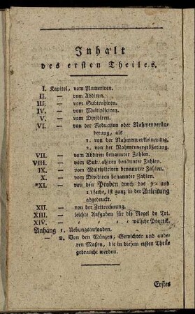 Inhalt des ersten Theiles