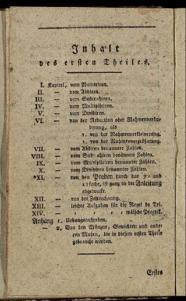 Inhalt des ersten Theiles