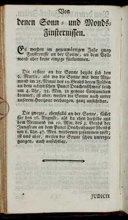 Von denen Sonn- und Monds-Finsternissen.