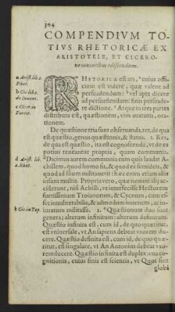Compendium Totius Rhetoricae Ex Aristotele, Et Cicerone iunioribus ediscendum.
