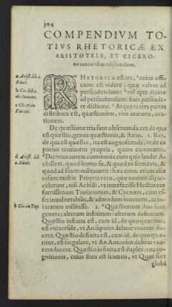 Compendium Totius Rhetoricae Ex Aristotele, Et Cicerone iunioribus ediscendum.