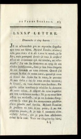 LXXXIe Lettre. Dimanche à cinq heures.