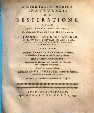 Diss. med. inaug. de respiratione
