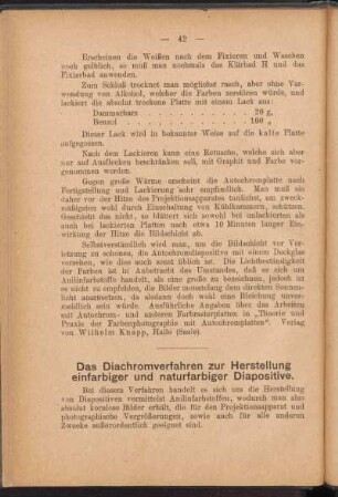 Das Diachromverfahren zur Herstellung einfarbiger und naturfarbiger Diapositive.