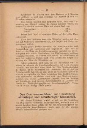 Das Diachromverfahren zur Herstellung einfarbiger und naturfarbiger Diapositive.