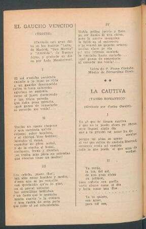 La cautivo : (Tango romantico) (Grabada por Carlos Gardel)