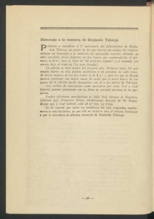 Homenaje a la memoria de Benjamín Taborga