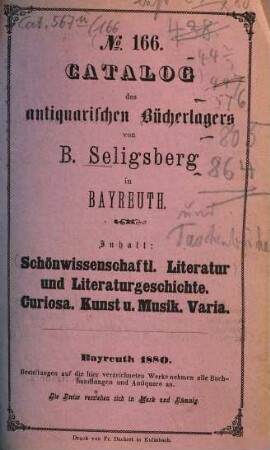 Antiquariats-Katalog. 166. 1880