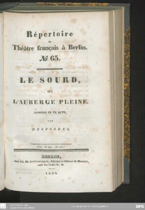 Le sourd, ou l'auberge pleine : comédie en un acte