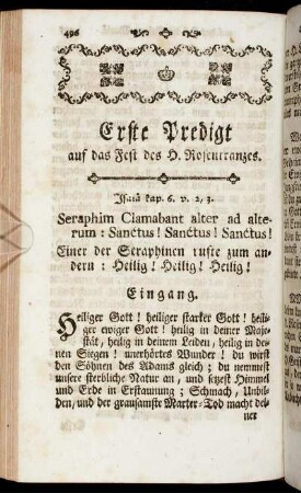 Erste Predigt auf das Fest des H. Rosenkranzes.