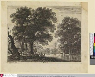 [Landschaft mit rastenden Personen an einem Fluss]