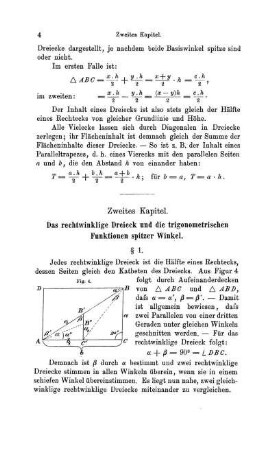 Zweites Kapitel. Das rechtwinklige Dreieck und die trigonometrischen Funktionen spitzer Winkel.