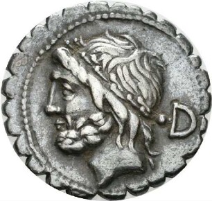 Denar serratus des L. Cornelius Scipio Asiaticus mit Darstellung des Jupiter in einer Quadriga