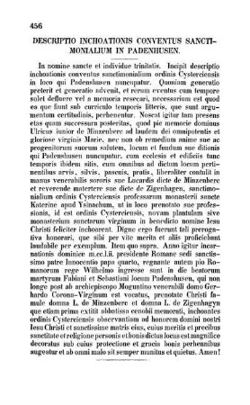 Descriptio Inchoationis Conventus Sancti-Monialium In Padenhusen.