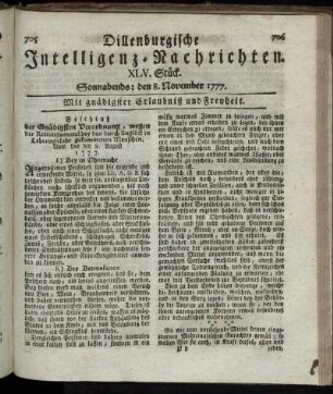 XLV. Stück. Sonnabends: den 8. November 1777.