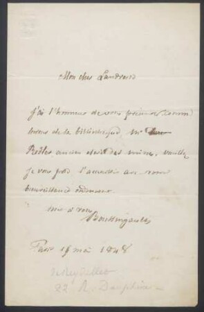 Jean-Baptiste Boussingault an Monsieur Landresse