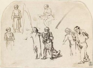 Studienblatt mit sieben Figuren