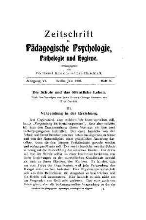Die Schule und das öffentliche Leben : (Fortsetzung)
