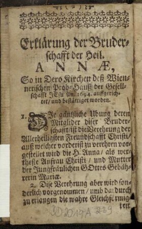 Erklärung der Bruderschafft der Heil. Annæ,[...] - Gebrauch der Versamblung.