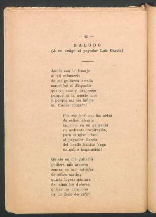 Saludo : (A mi amigo el payador Luis García)