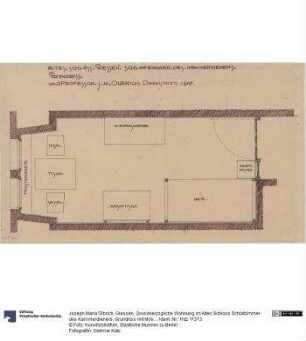 Giessen, Grossherzogliche Wohnung im Alten Schloss Schlafzimmer des Kammerdieners, Grundriss mit Möblierungsplan