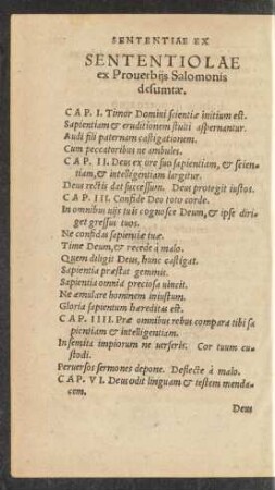 Sententiolae ex Proverbiis Salomonis desumtae.