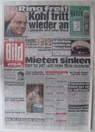 Tageszeitung "Bild" mit Bericht u.a. über die erneute Kanzlerkandidatur von Helmut Kohl