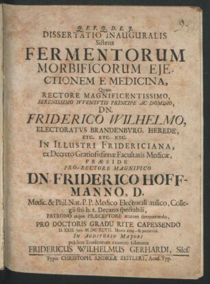 Dissertatio Inauguralis Sistens Fermentorum Morbificorum Eiectionem E Medicina