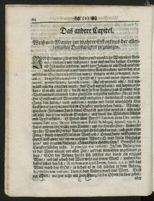 Das andere Capitel. Weiß und Manier zur wahrer Erkantnus der allerheiligisten Dreyfaltigkeit zu gelangen