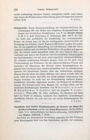 430 [Rezension] Jansen, Joseph, Ordensrecht