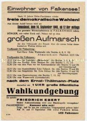 Aufruf der SED zum Aufmarsch und zur Wahlkundgebung in Falkensee mit Friedrich Ebert