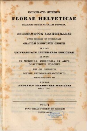 Enumeratio stirpium florae Helveticae secundum ordines naturales disposita : dissertatio inauguralis ...