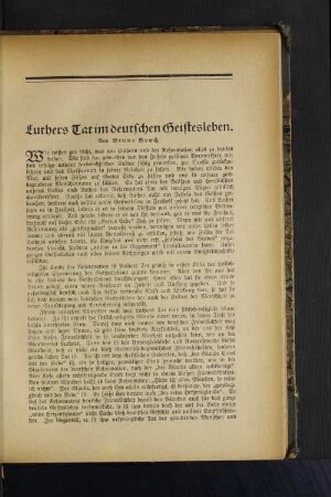 Luthers Tat im deutschen Geistesleben. Von Bruno Bauch.