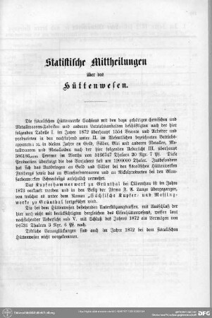 Statistische Mittheilungen über das Hüttenwesen : Statistische Mitteilungen über das Hüttenwesen